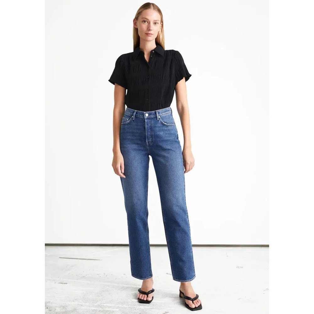 & Other Stories Dazzle Cut High Waist Straight Leg‎ Jeans Blue Sz 28 x 30